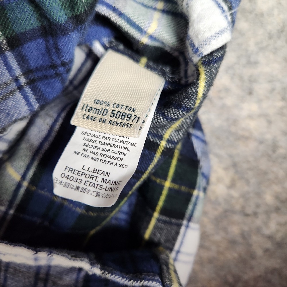 LL Bean Flannel Tunic Shirt Women M Blue Green Scotch Plaid Relaxed Fit Button - Picture 6 of 7